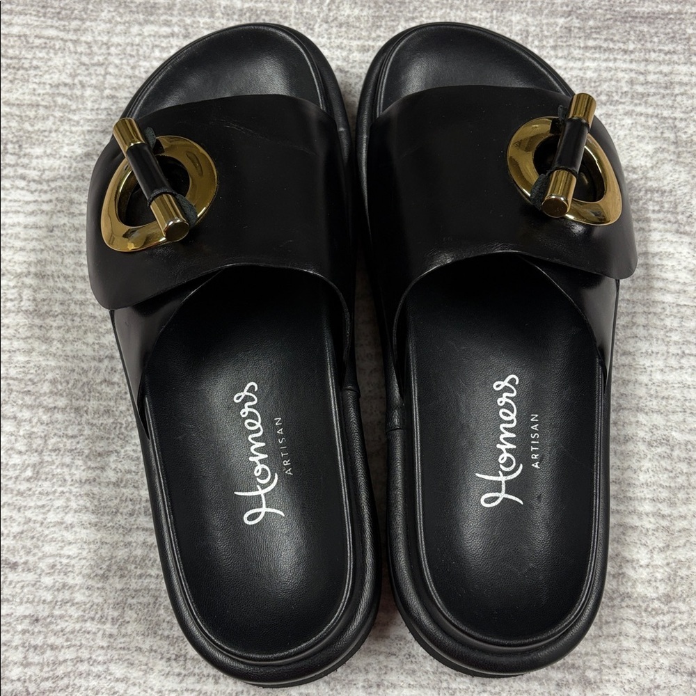 Homers Black Sierra Buckle Sandal EU 38 US Women’s Size 8 Slip On